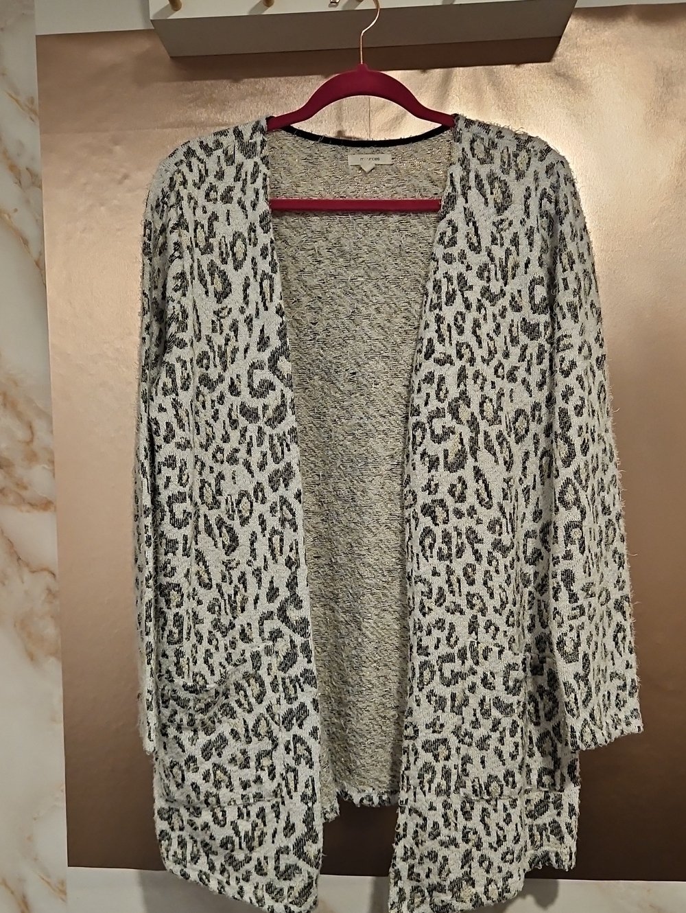 Maurices Leopard Print Open-Front Cardigan Black And Whitw With Gold Accent